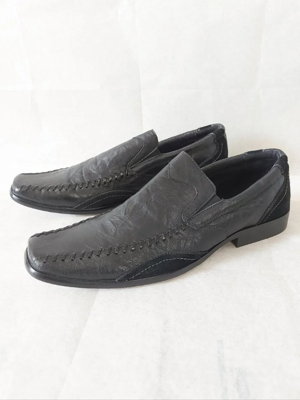 Stacy Adams Black Leather Dress Shoes Size 12 M Square Toe Comfy Slip-on Loafers